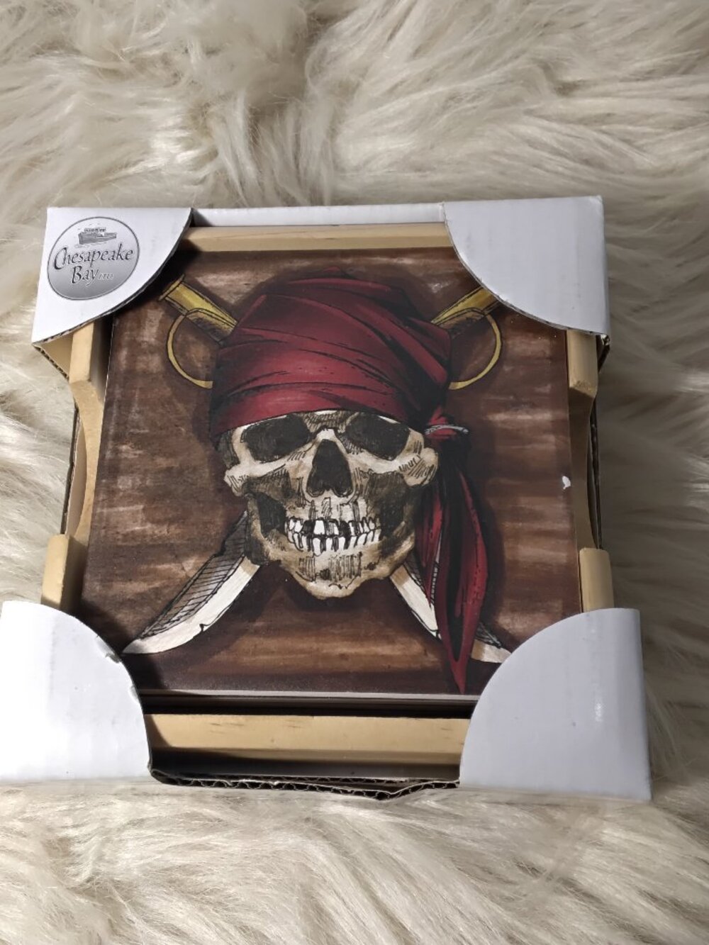Rustic Pirate Skull Coasters with Crossed Swords